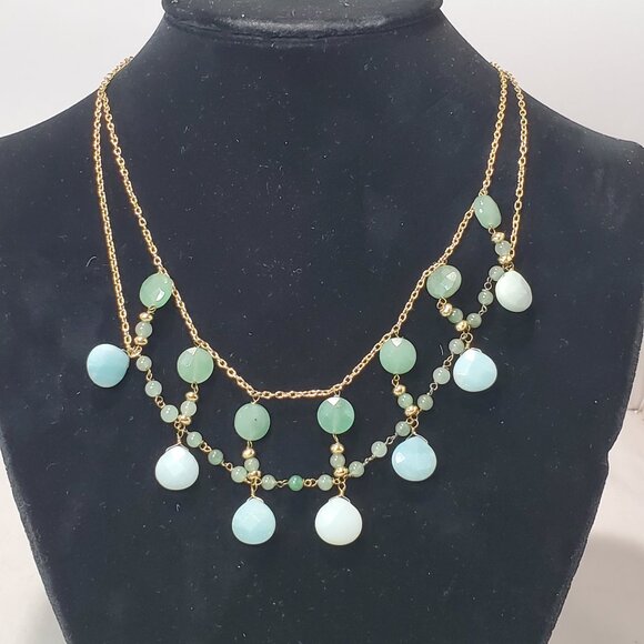 Banana Republic Gold Emerald Necklace with Natural Stones and Round Beads - Picture 1 of 7